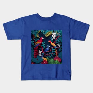 papercut illustration parrots jungle Kids T-Shirt